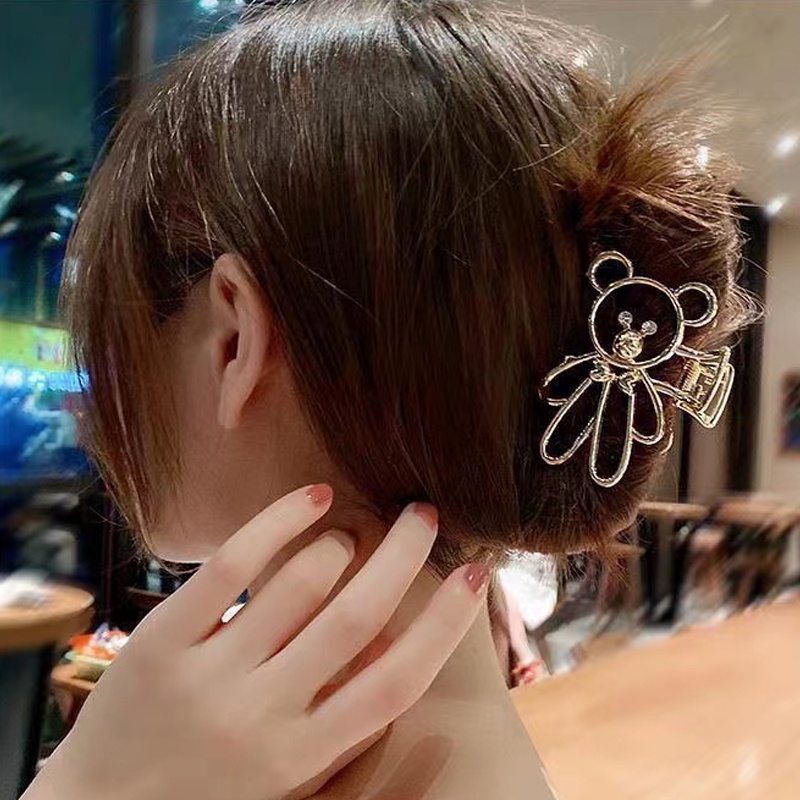 Jepit Rambut Logam Bentuk Beruang Gaya - Jedai Besi Bear Alloy Hair Claw Clips