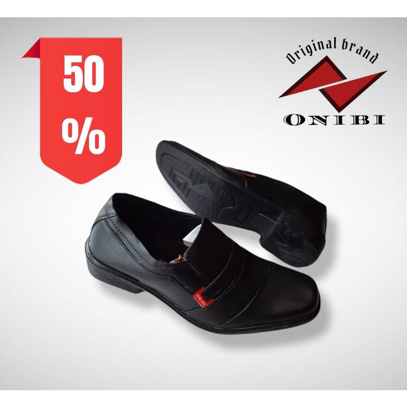 ONIBI Sepatu Pantofel Pria Onibi 02 Motif garis Warna Hitam