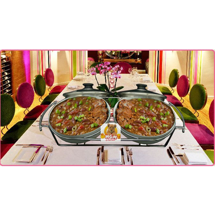 Keramik Mangkok Tutup Prasmanan Double 7" w/ rak dan tutup kaca D1-10