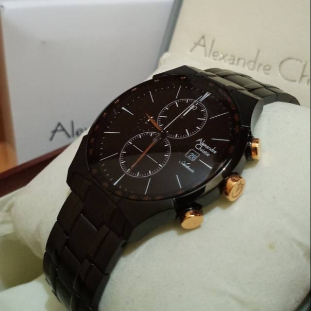 Jam tangan pria Alexandre Christie AC 6467 Black tombol Rosegold Original