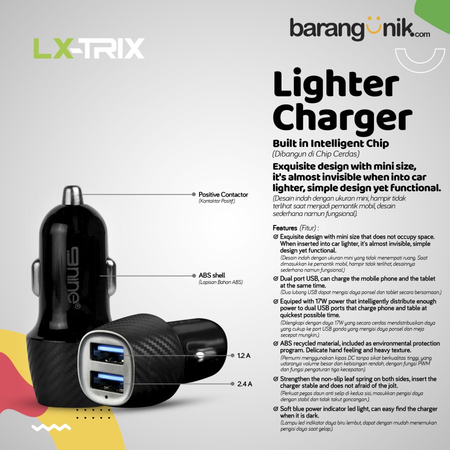 LIGHTER CHARGER NINE SAVER CAR USB 17watt Quick Charger