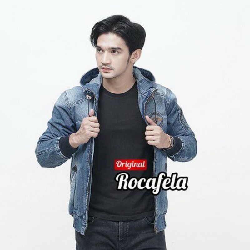 JAKET JEANS ROCAFELA ORIGINAL / JAKET BOMBER PRIA