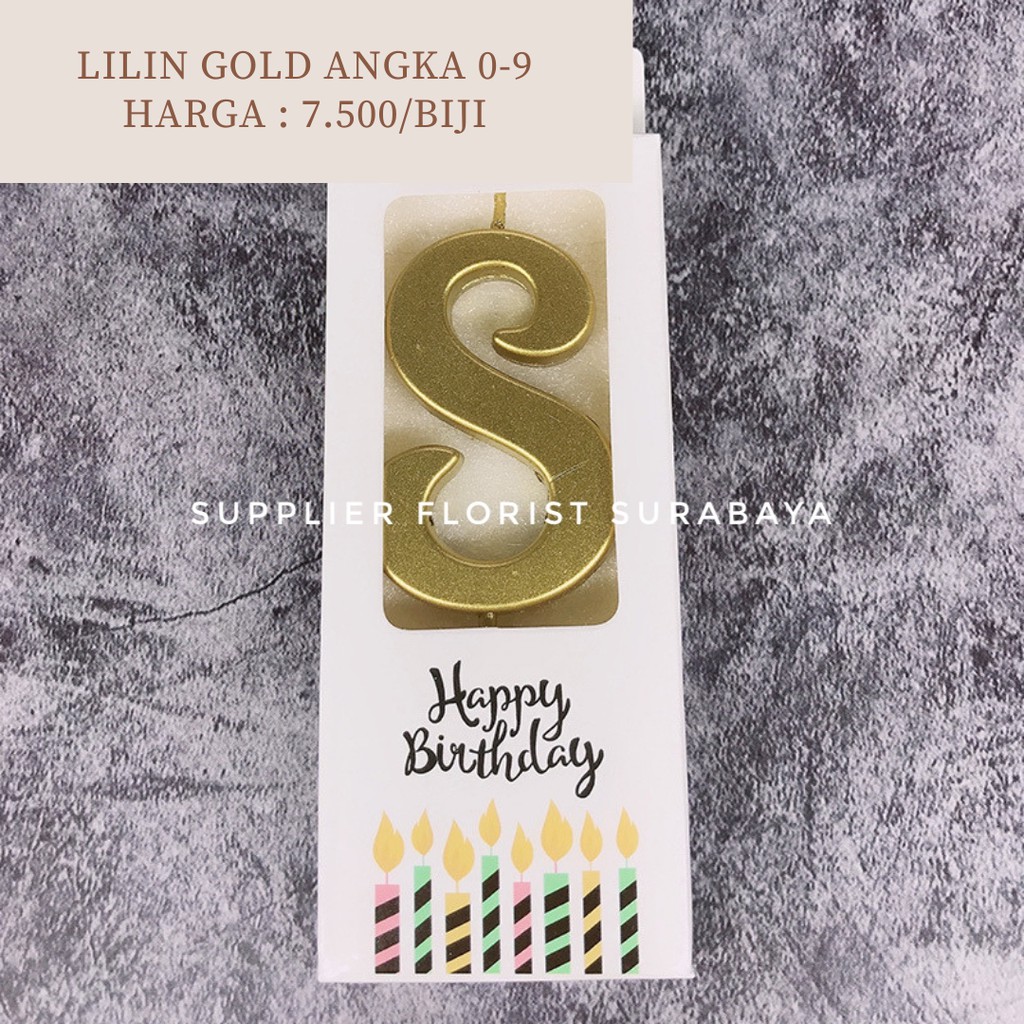 LILIN ANGKA ULANG TAHUN HAPPY BIRTHDAY GOLD 0-9