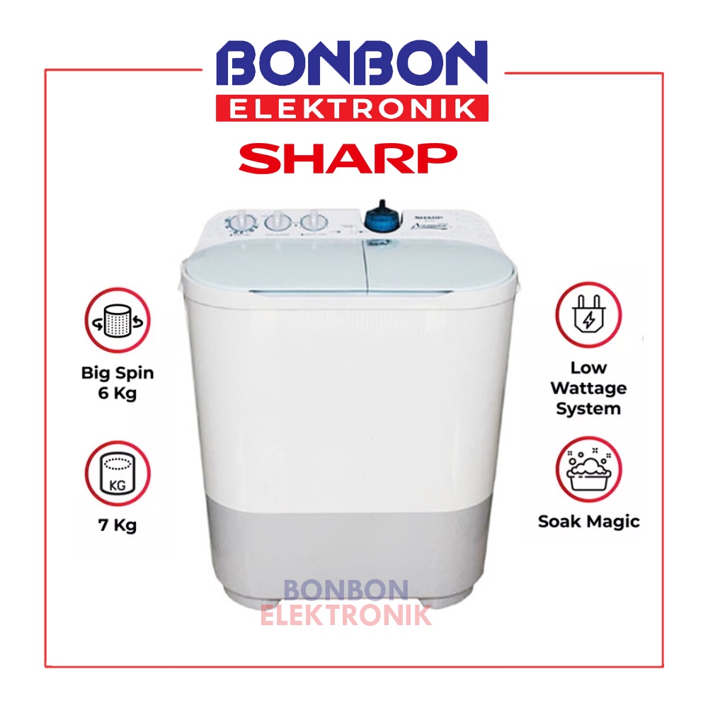 Sharp Mesin Cuci 2 Tabung 7KG ES-T77F-PBK / EST 77 FPBK / EST77 F PBK