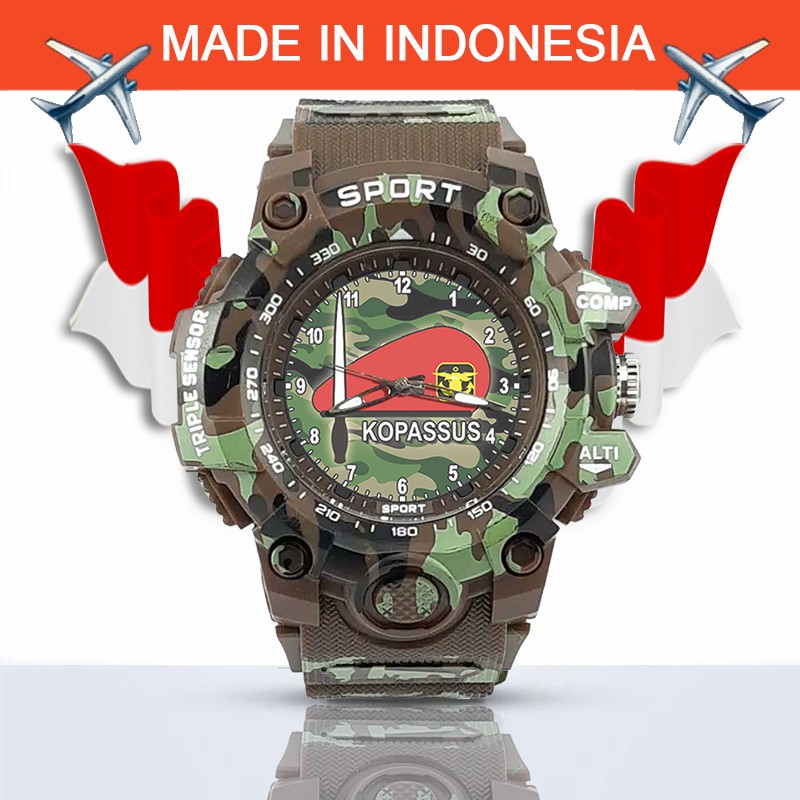 {Istimewa} Jam Tangan BARET MERAH KOPASUS (TNI) -Coklat Army Water Resistant