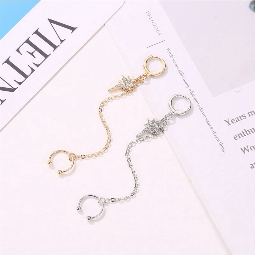 Anting Tusuk Earcuff Gantung Panjang Retro Gaya Korea Bentuk Bintang Klip Tulang Telinga Dalika