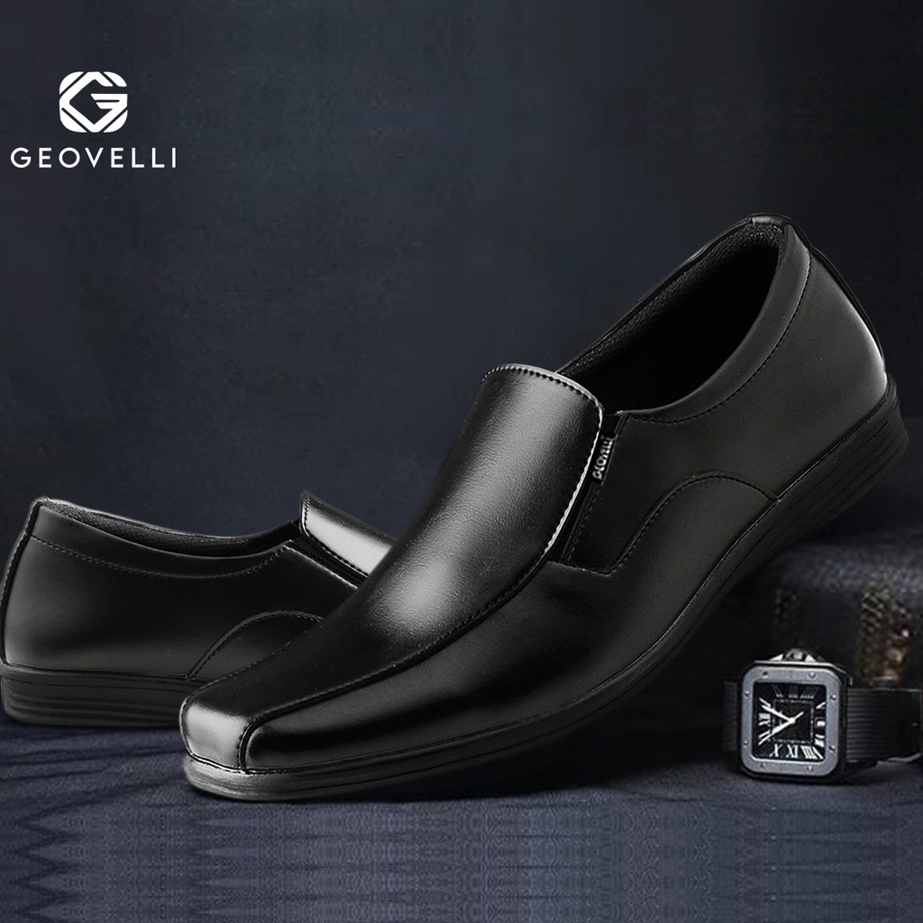 Geovelli - Sepatu Pantopel Hitam Pria Formal Slip on Sepatu Kerja Kantor Sepatu Kasual Pria 39 - 43