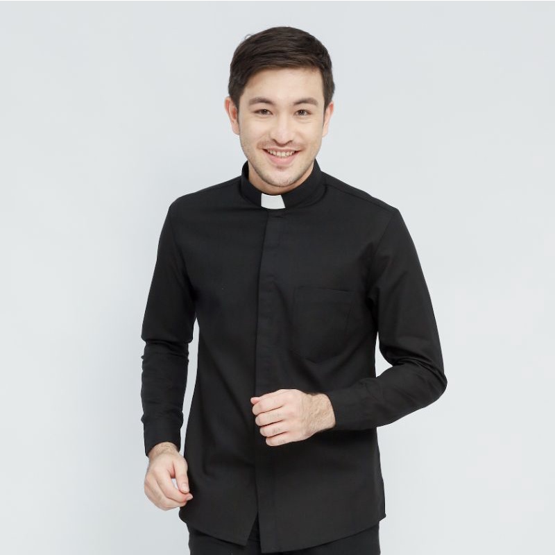 Pendeta - Kemeja Collar Hitam polos - Cotton Tropical - Jos Miracle Bandung - Miracle - JMB