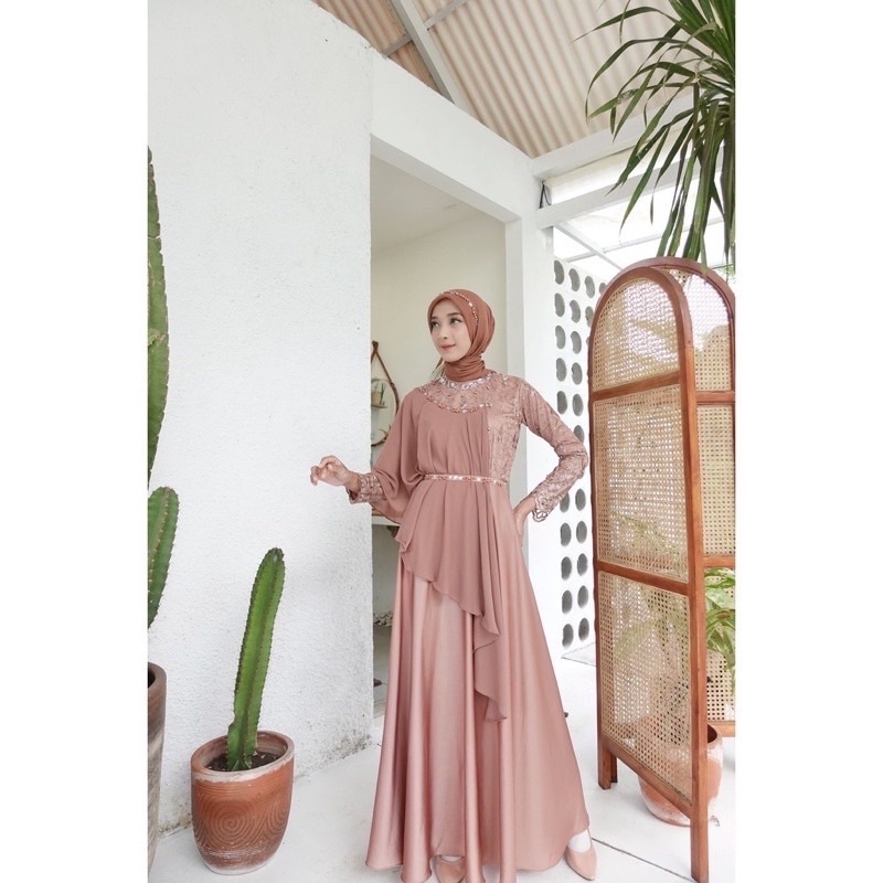 Set Gamis Brukat Terbaru Mahesa Gown 10in1 Look - Gamis Kondangan - Dress Pesta Bridesmaid - Gamis B