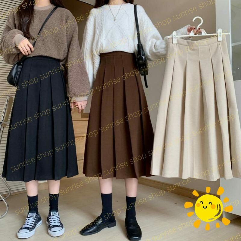 ROK PANJANG WANITA KOREA FLARE LONG SKIRT ROK PANJANG POLOS ROK LIPAT HIGHWAIST KOREA