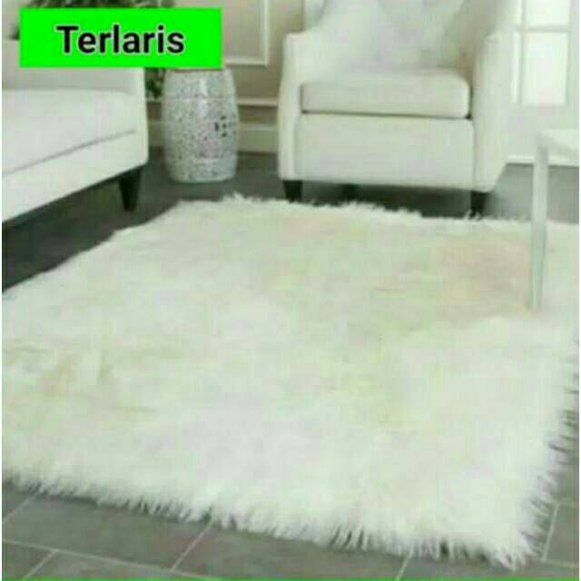 Karpet bulu putih 150x100cm asli karpet lantai bulu