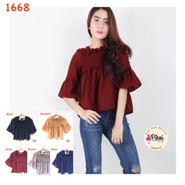 Blouse sabrina murah / blouse polos wanita / blouse pantai / blouse jalan / blouse off shoulder 1668