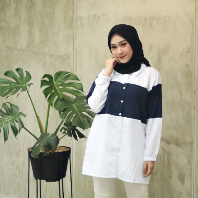 KEMEJA WANITA / KEMEJA CEWEK / TWO TONE SIMPLE SHIRT