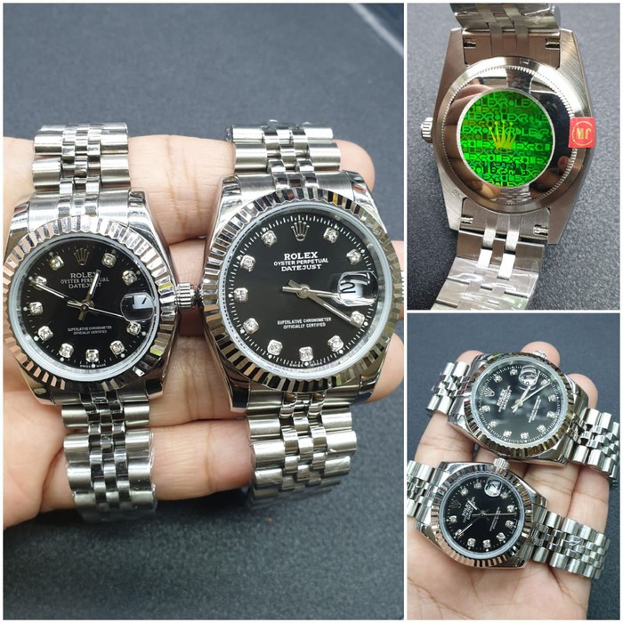 Jam Couple Rolex Datejust Silver Diamond Couple