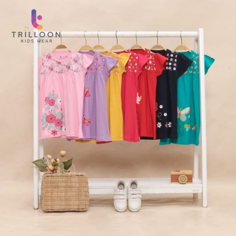 Trilloon kids wear dress anak perempuan yasmin girl 2-10 tahun free tas selempang