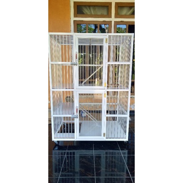 kandang kucing alumunium tingkat 2 putih