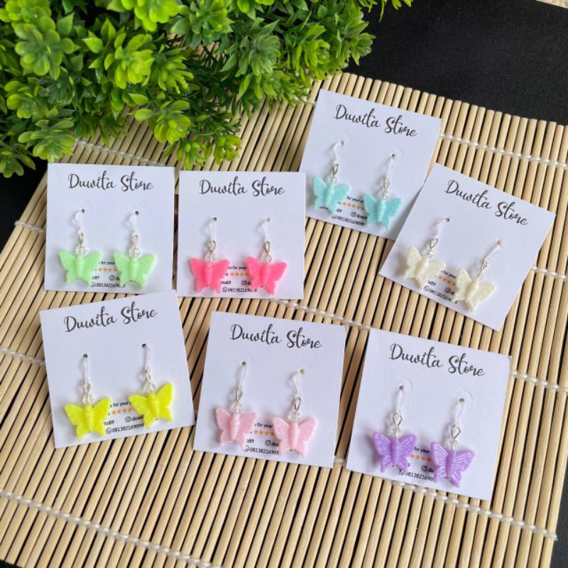 HANDMADE ANTING ANAK DEWASA KAITAN PLASTIK MOTIF KUPU2 PASTEL MINI