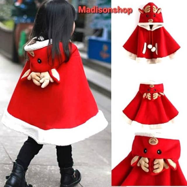 Jubah Natal Rusa Beludru Kostum Christmas Santa Cosplay Baju Anak