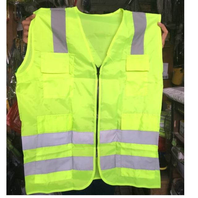 Rompi Jaring Proyek Pengaman Polyster Hijau&amp;Orange + 4 kantong Nankai