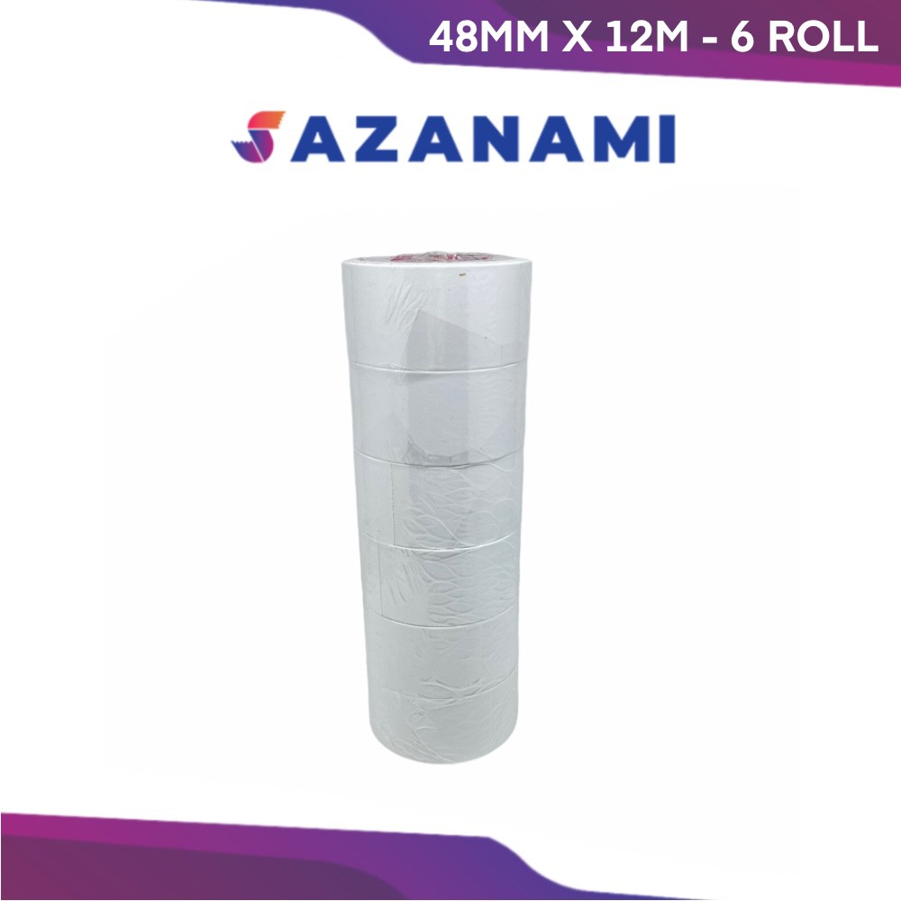 

DOUBLE TAPE 2" 48MM x 12 M DOUBLETAPE KERTAS PUTIH SAZANAMI ISI 6ROL