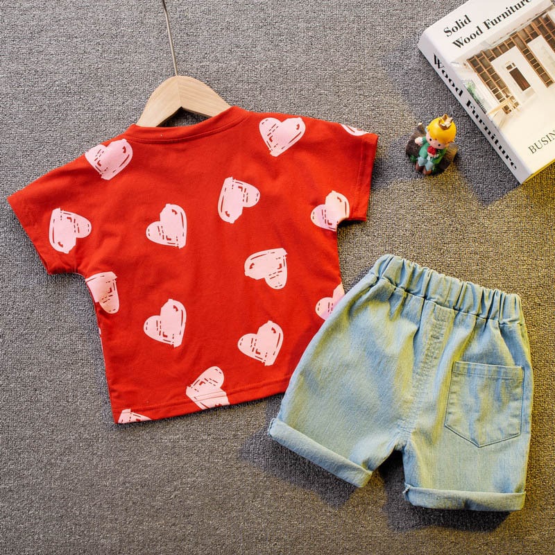 Promo !! Setelan baju anak cewek / setelan polka heart streak ukuran 2-5tahun / Setelan anak import / Baju anak perempuan