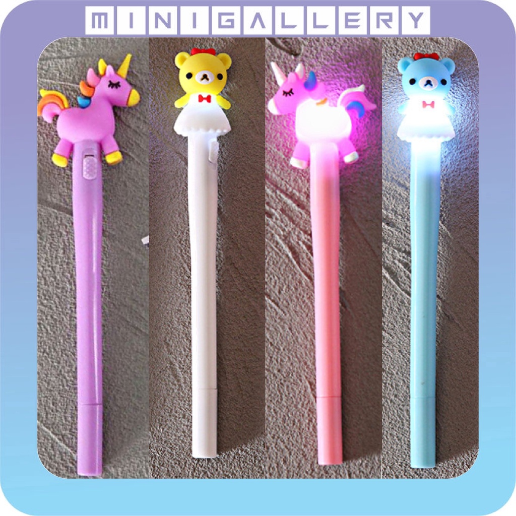 Pulpen Gel Pena Karakter Pony Unicorn Led Pen Lucu Lampu Alat Tulis LED Perlengkapan Sekolah 443