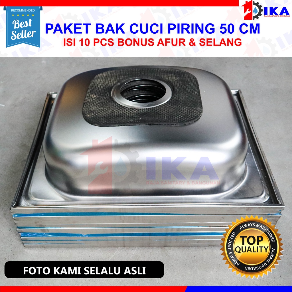 GROSIR 10 PCS - BAK / WASTAFEL CUCI PIRING STAINLESS STEEL 50 X 40 CM TNP SAYAP BONUS AFUR + SELANG HARGA AGEN