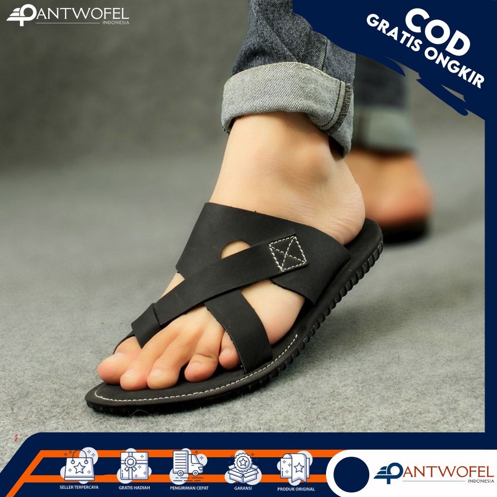 PTW X IRTO - Sendal Jepit Kulit Sapi Asli Unisex Pria Wanita Kualitas Premium Ukuran 39 - 43 Warna Cokelat Hitam Tan - Sandal Capit Kasual Hangout Nongkrong Nikahan Lamaran Undangan Kondangan Liburan Traveling Main Jalan-Jalan Pakalolo