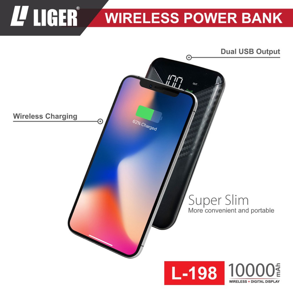 Power Bank Liger L-198 Wireless 10000mAh with Digital Display