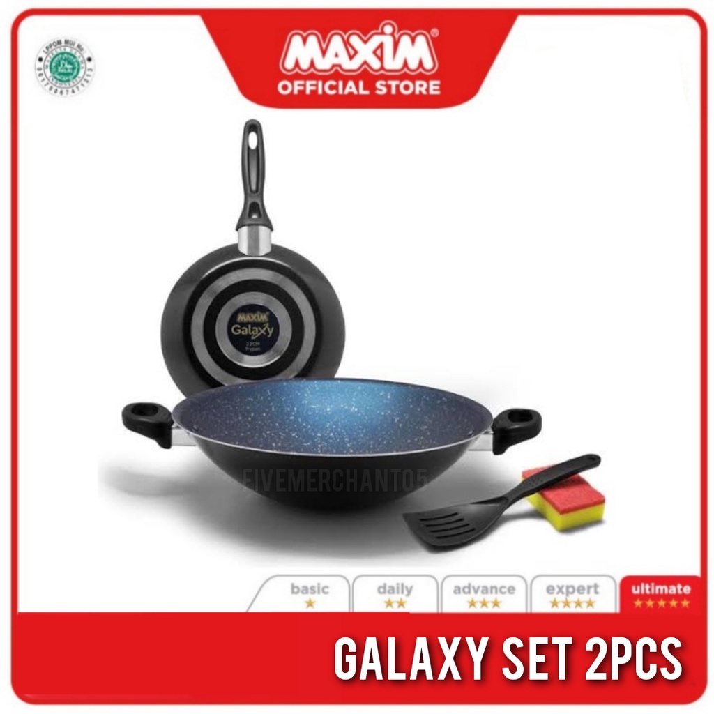 Wajan Set Maxim Galaxy Set 2pcs Wajin Frypan Teflon Spatula Sponge Wajan Galaxy Maxim Set