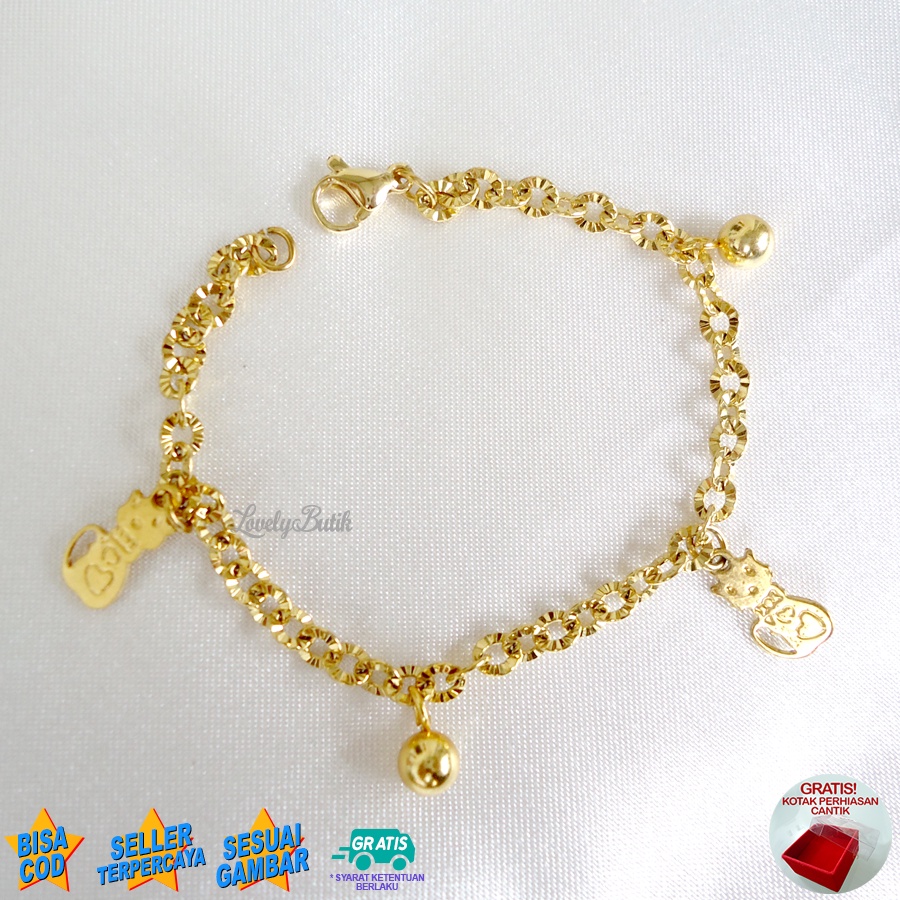 Lovelybutik - Gelang Anak Perempuan Titanium Asli Anti Karat Gelang Tangan Anak Cewek Lucu Kitten kecil Bonus Kotak Perhiasan