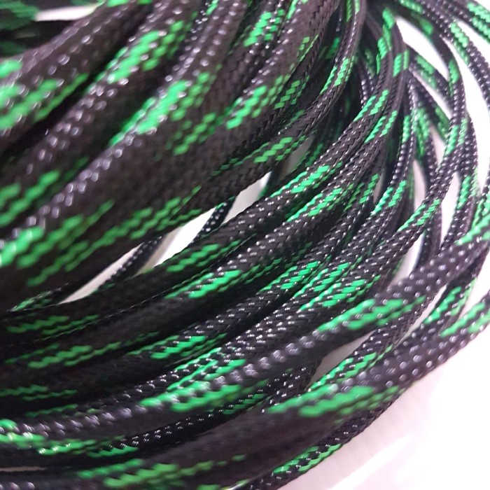 Pembungkus Kabel 8 mm Hitam Hijau Cable Sleeve braided nylon