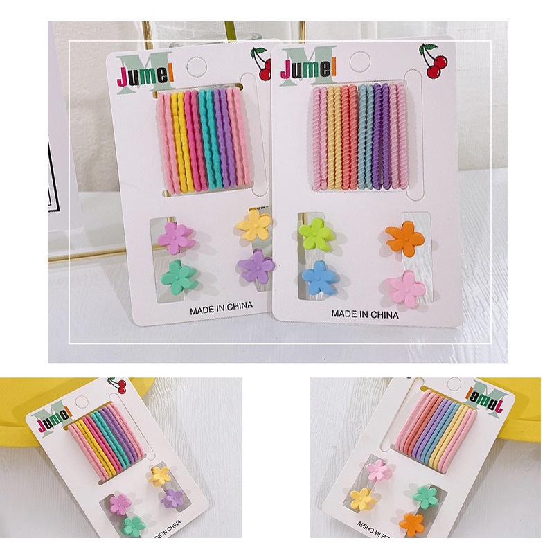 [16pcs] Ikat Rambut Set + Jedai Doff Mini Karet Rambut Jepit Rambut Set Warna Pastel Hair Ties Matte Hair Claw Clip