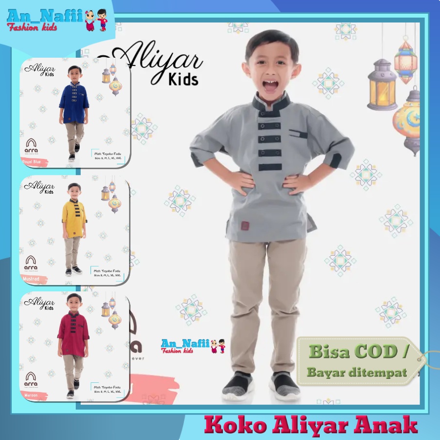 Baju koko muslim anak laki laki lengan 3/4 new Arra bahan toyobo fodu series aliyar