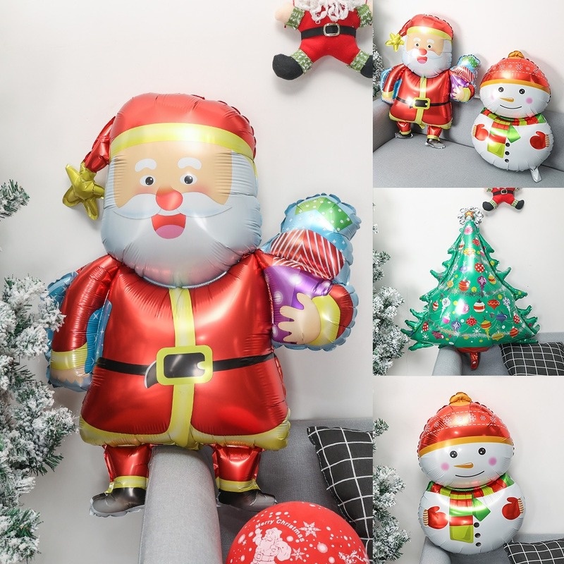 Balon Foil Desain Kartun Santa Claus Snowman Elk Ukuran Besar Untuk Dekorasi Natal