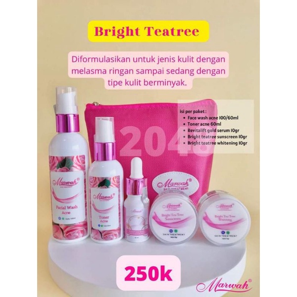 Marwah skincare  1 paket Bright Tea Tree Free kapas+pouch cantik