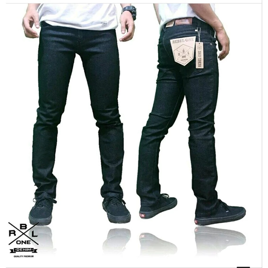 Plain hitam pekat long pants jeans celana panjang stretch ngaret karet bagus mantap melar murah gaya