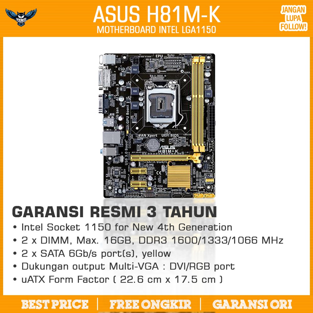 ASUS H81M-K LGA 1150 H81 DDR3 RESMI MAINBOARD MOTHERBOARD INTEL GEN 4