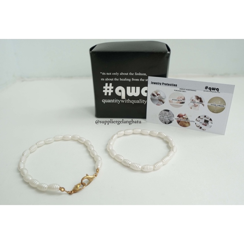 Set STRAP MASK dan GELANG Mutiara Sintetis OVAL KEPOMPONG WHITEPEARL