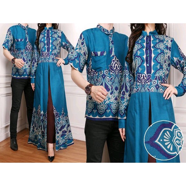 Baju Couple batik Muslim lengkap gamis Wanita dan Kemeja Batik Pria