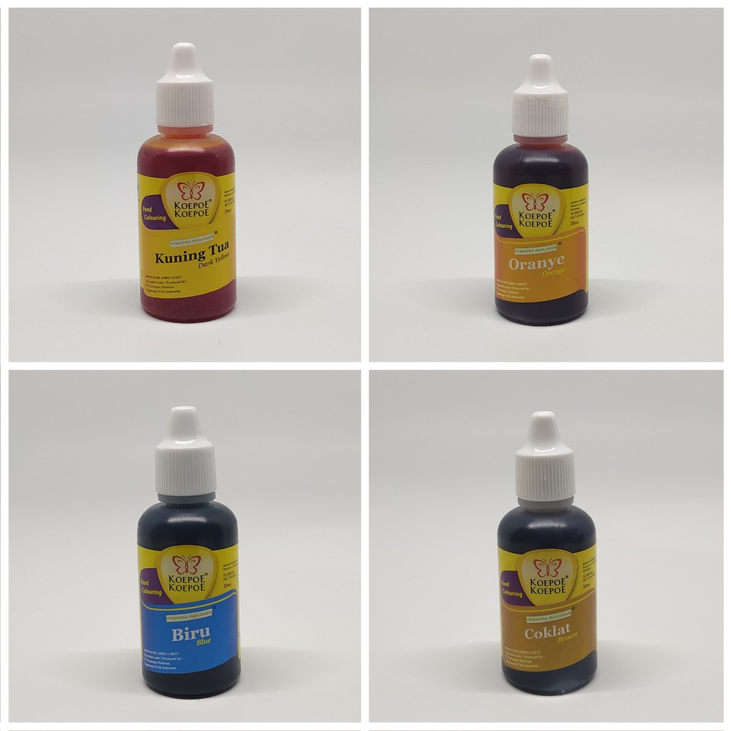 

Pewarna Makanan - Koepoe Biru, Coklat, Kuning Tua, dll