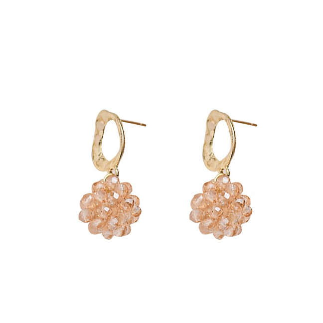 LRC Anting Tusuk Fashion Crystal Woven Ball Earrings D27880