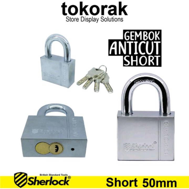 GEMBOK RUMAH - TOKO - PAGAR SHERLOCK ANTI CUT 50 MM PENDEK COMP KEY