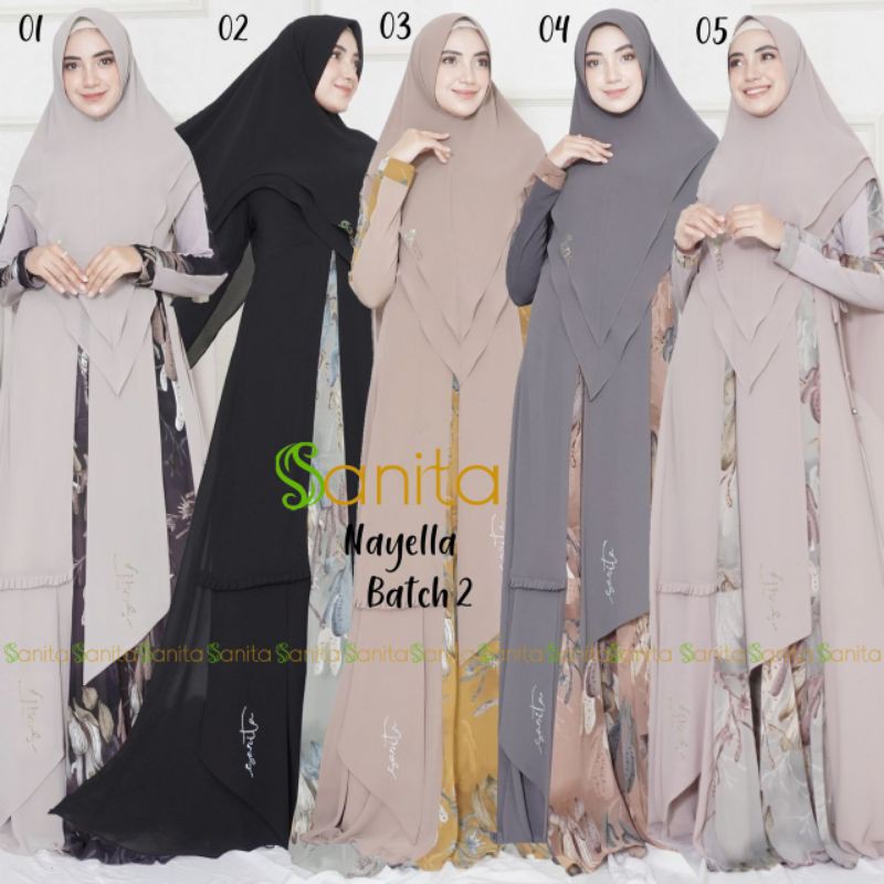 GAMIS SYAR'I NAYELLA BY SANITA GAMIS SET KHIMAR SANITA ORI