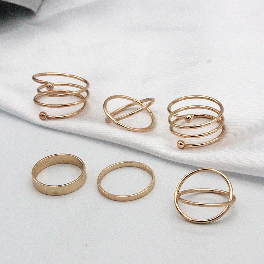 Korean version of the new geometric circle circular cross spring combination joint ring set of 6 210807