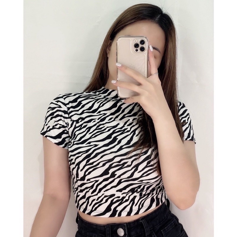 Zebra Crop Top Rib Lengan pdk (Ld 88, P 40)