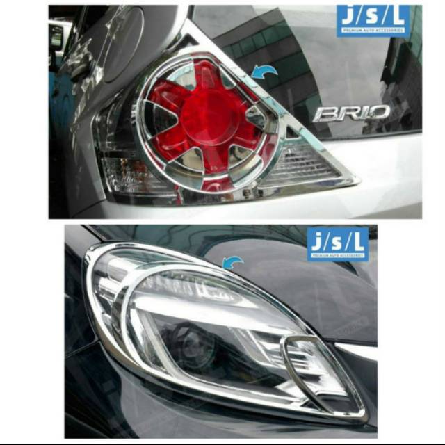 Paket garnish lampu depan dan belakang Brio 2012-2015 Hitam &amp; Chrome  jsl