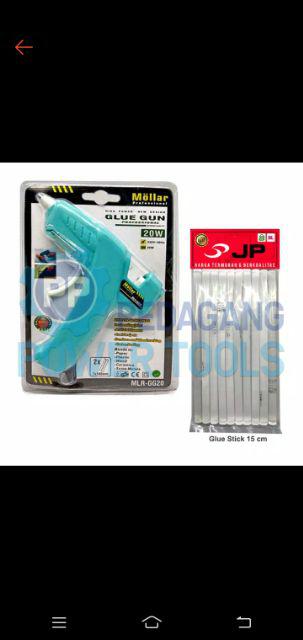 Paket Mollar Glue Gun 20 Watt Biru & 10 Pcs Refill Lilin Lem Tembak