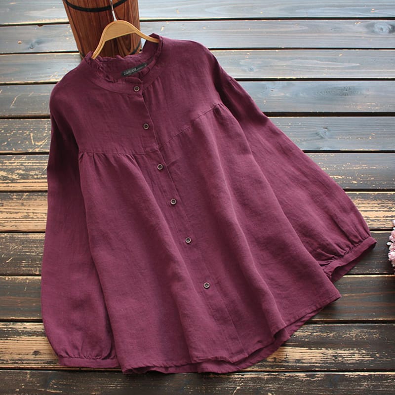 YUJI BLOUSE-blouse linen / blouse wanita / blouse kekinian / blouse cantik / simple blouse / blouse polos