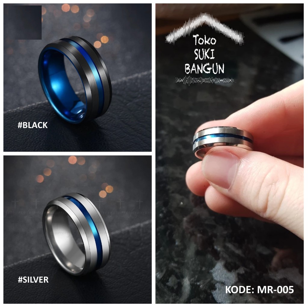 Ring Men / Cincin Pria Titanium Armor BLUE Line Stainless Steel MR-005